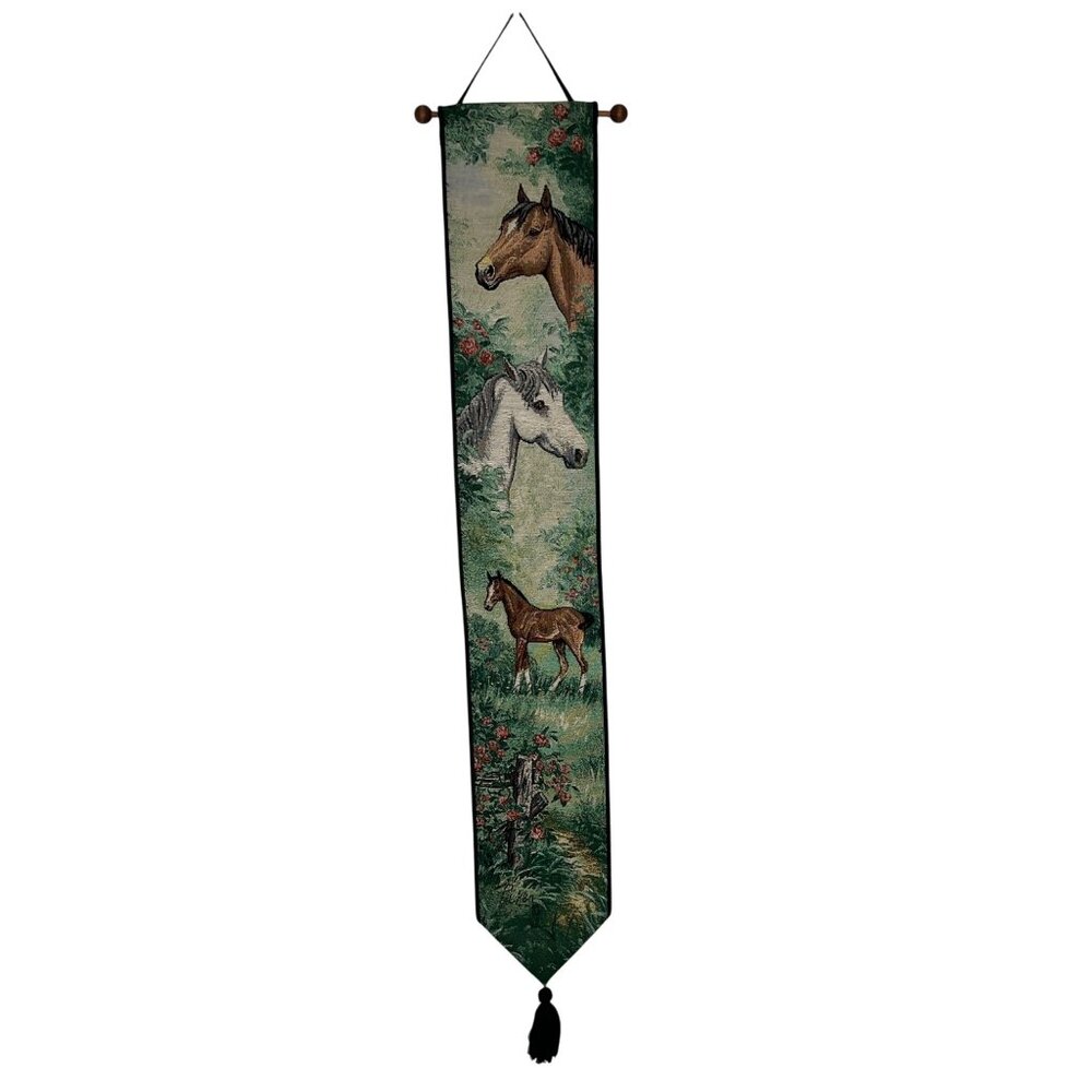 Tapestry Bell Pull Horses in Pasture Wall Hanging Linda Picken Equestrian 44”